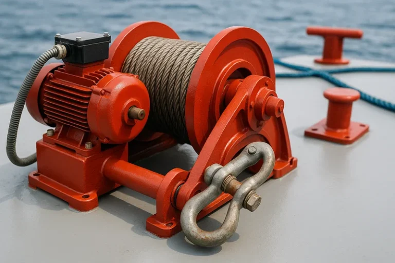Ship mooring winch mechanism with cable reel on deck