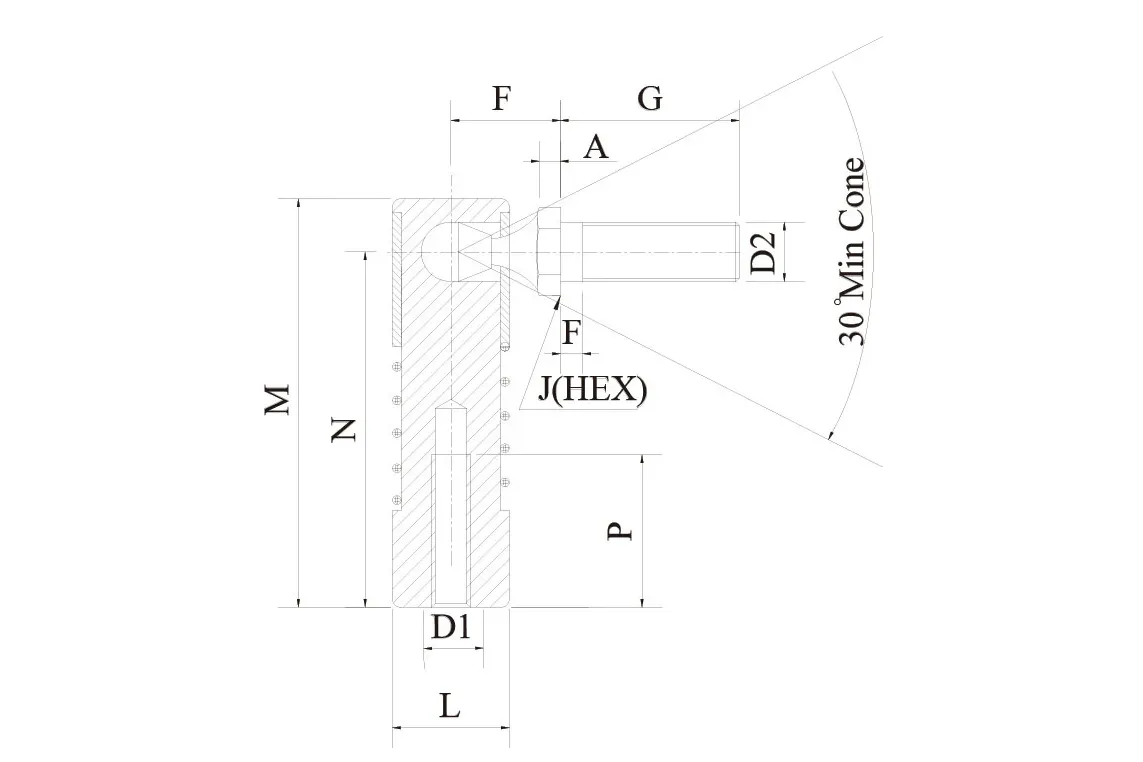 QI quick disconnect ball joint technical drawing